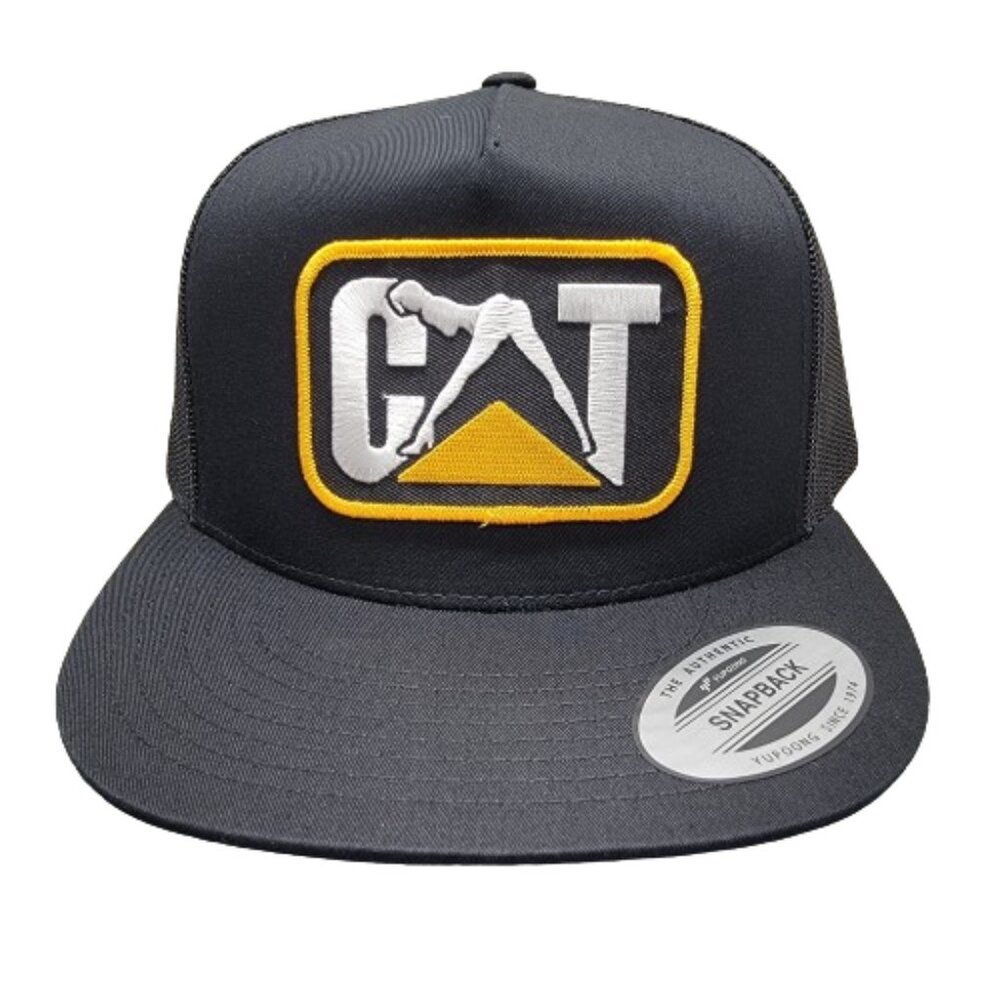 Lady Legs Flat Bill Patch on a Mesh Snapback Trucker Hat Cap Black